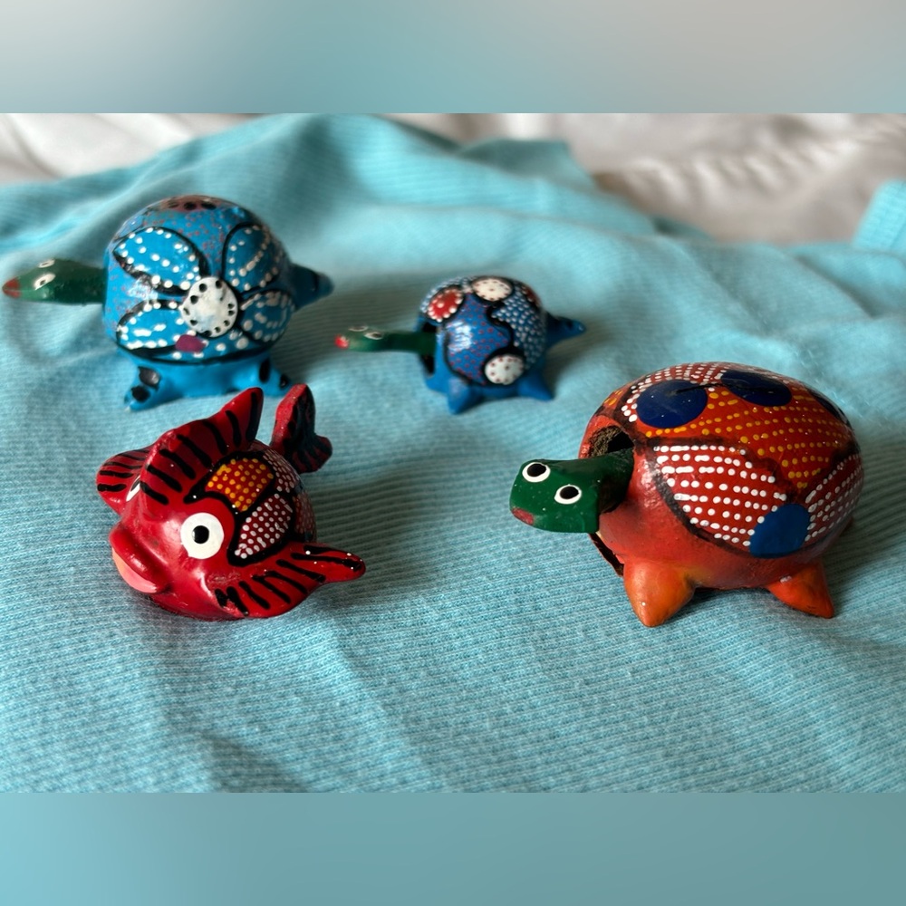 Mexican folk art paper mache turtles and fish